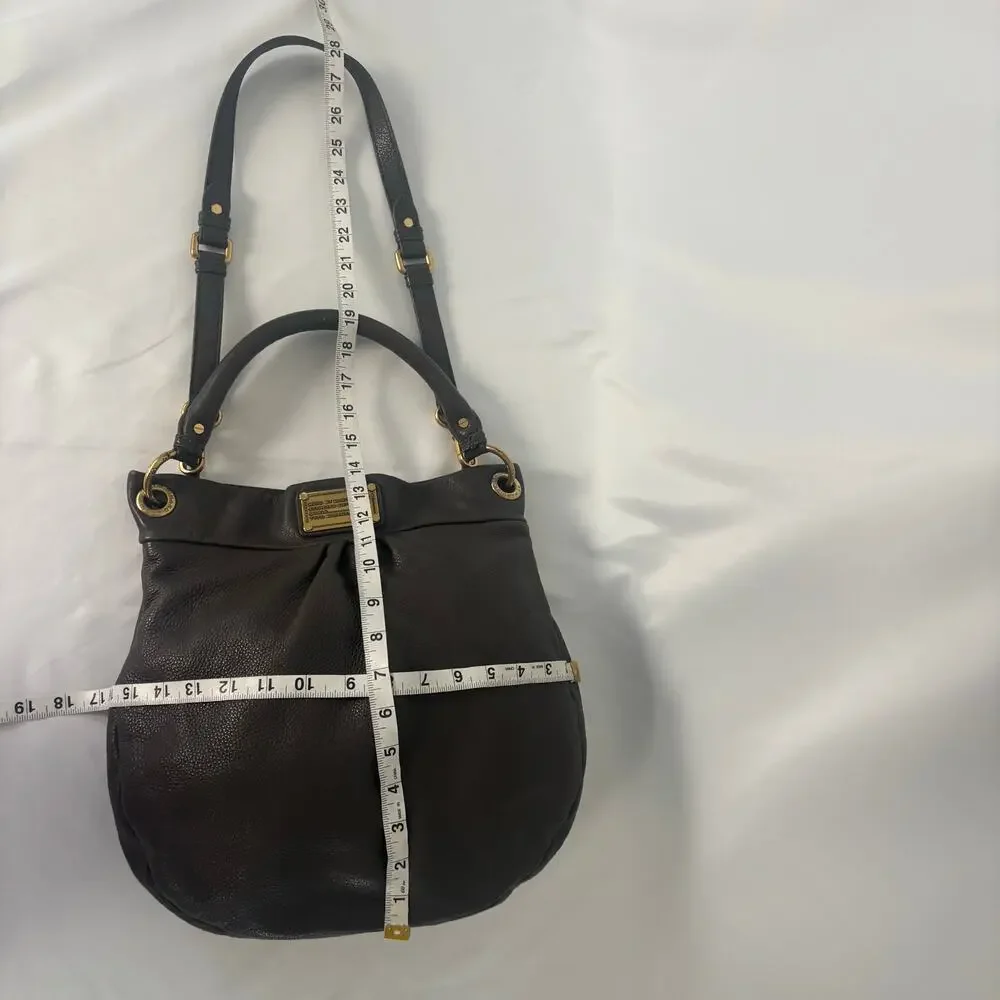 Marc Jacobs Classic Q Hillier Hobo Bag Gray Pebbled Leather Handbag Purse